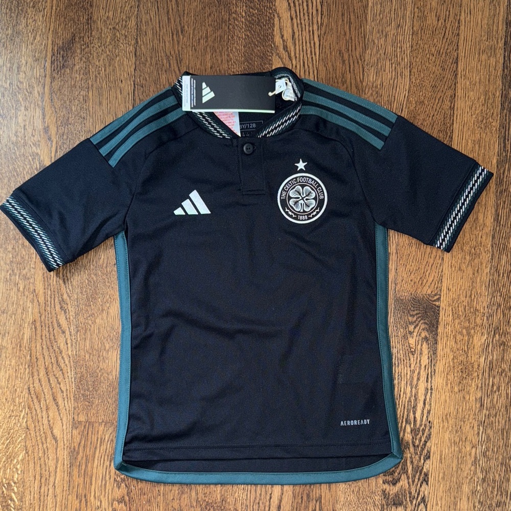 Adidas Kids Black and Green Soccer Jersey